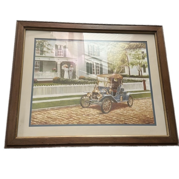 Vintage Wooden Picture Frame: Antique Ford Car Print‎ - Picture 4 of 5